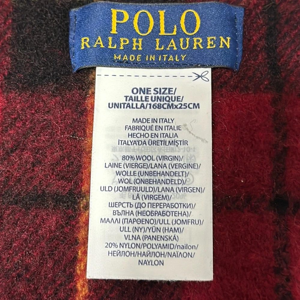 Polo Ralph Lauren 2-face Virgin Wool Scarf made in Italy - Plaid Red